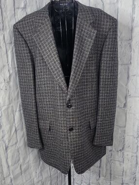 Maestro Mn's Large Sport Coat Blue Brown Check Wool Blend‎